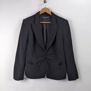 Lafayette 148 100% Virgin Wool Ruched Crepe Blazer Black Career Size 12